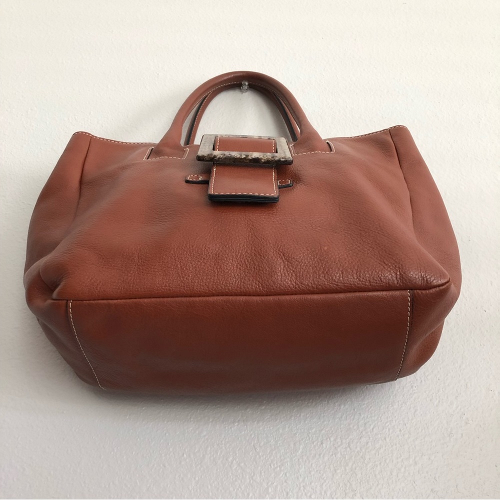 Adrienne Vittadini Camel Brown Leather Tote Bag - Picture 10 of 14